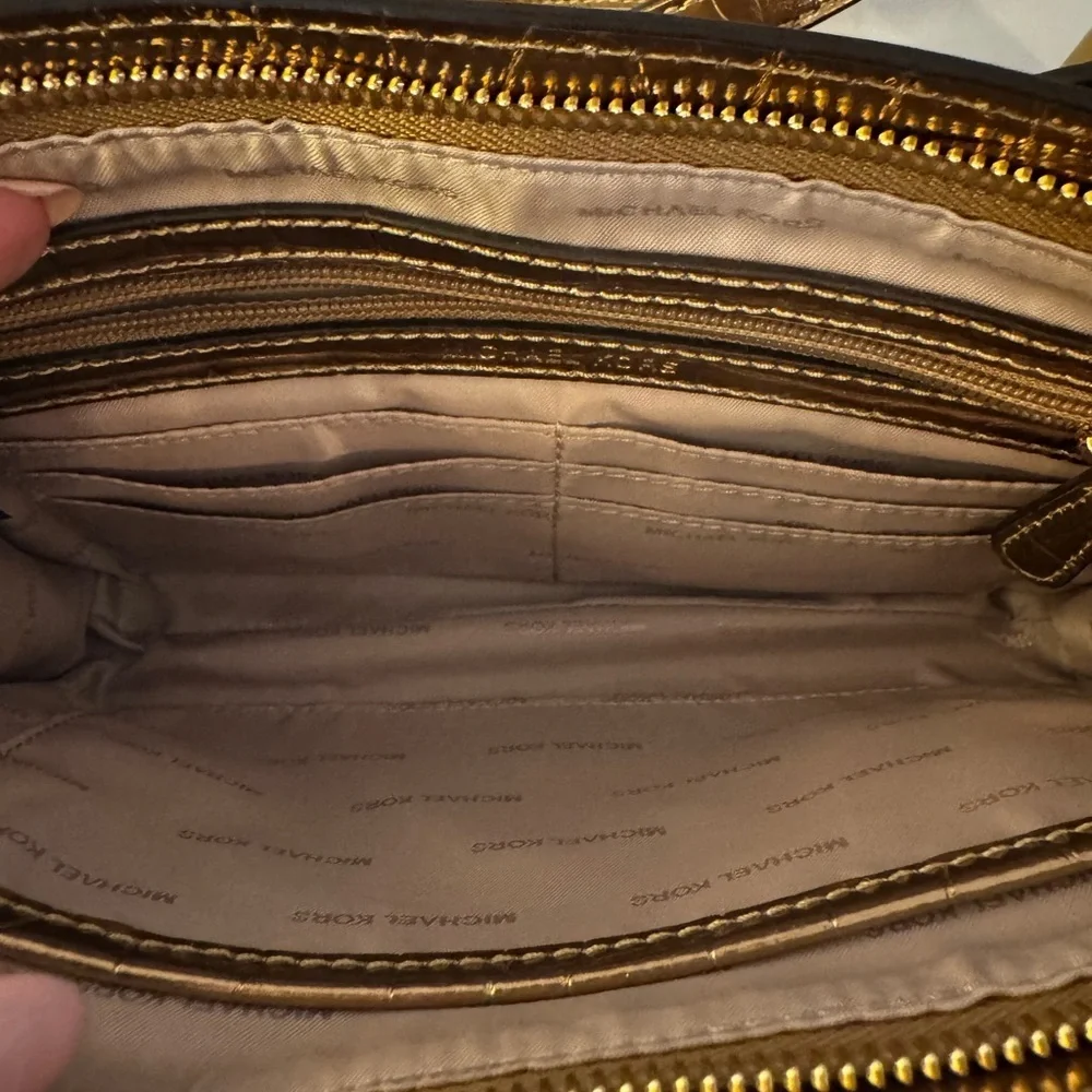 Michael Kors Shiny Gold Croc-Embossed Clutch